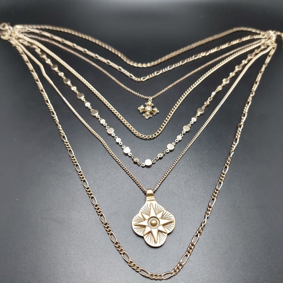 11 inch Express 7 Strand Necklace in GoldTone with Starburst Pendant - Picture 7 of 10